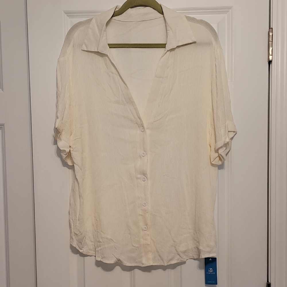 Cupshe Cream Boxy Button Down Shirt with Notched Collar